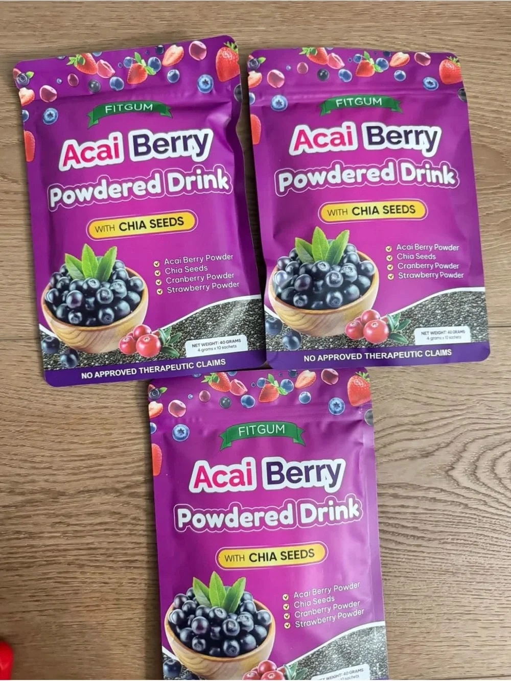 3PACKS Acai Berry Powdered Drink with Chia Seeds - Purple